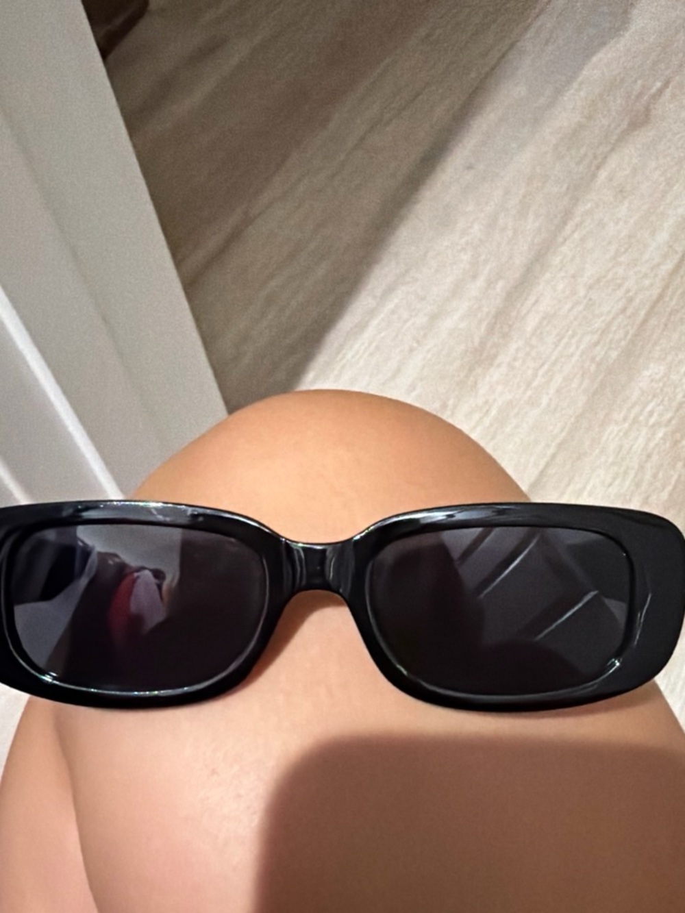 Amazon Black Rectangular Women's Sunglasses - Glossy Frame